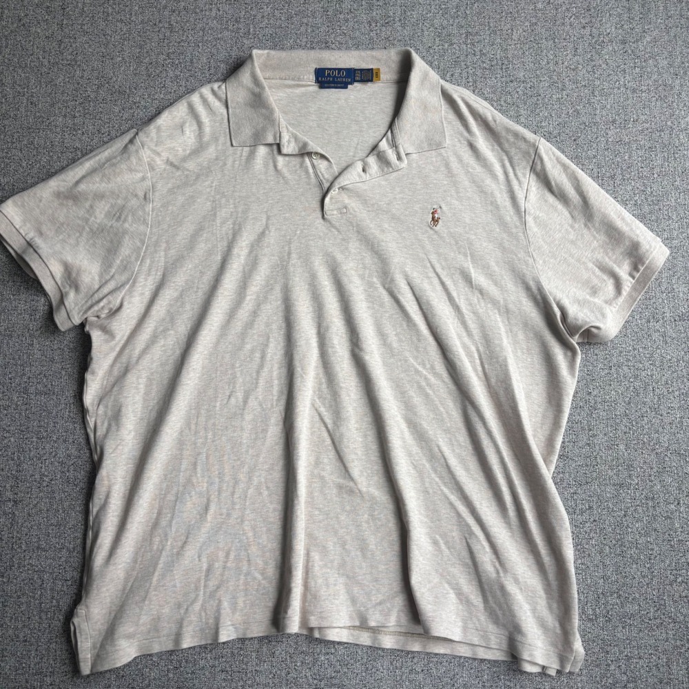 Polo Ralph Lauren Polo Mens XXL Beige Custom Slim Fit Heathered Jersey Pony Logo
